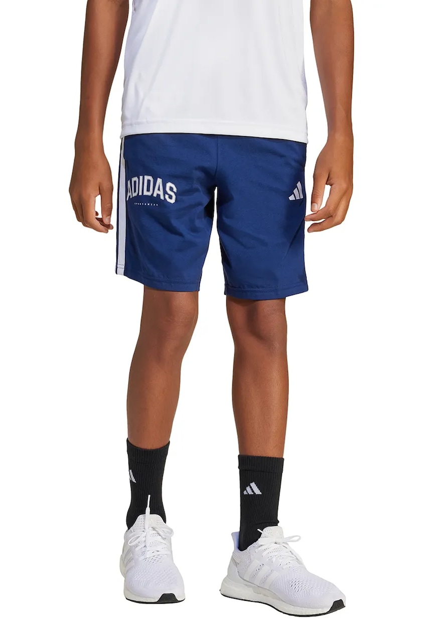 adidas pantaloni scurți din bumbac pentru copii culoarea albastru marin, talie reglabila, JM2439 adidas pantaloni scurți din bumbac pentru copii culoarea albastru marin, talie reglabila, JM2439