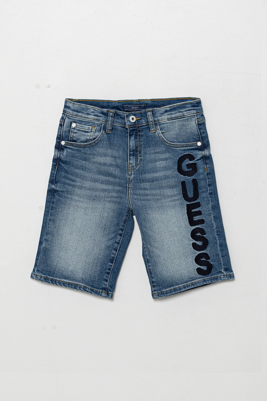 Levně Dětské riflové kraťasy Guess modrá barva, nastavitelný pas, L5GD01 D4GV0