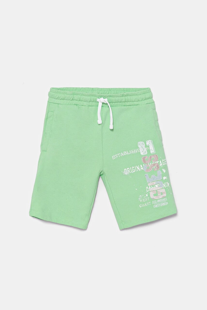 Levně Dětské bavlněné šortky Guess zelená barva, nastavitelný pas, L5GD06 KA6R4