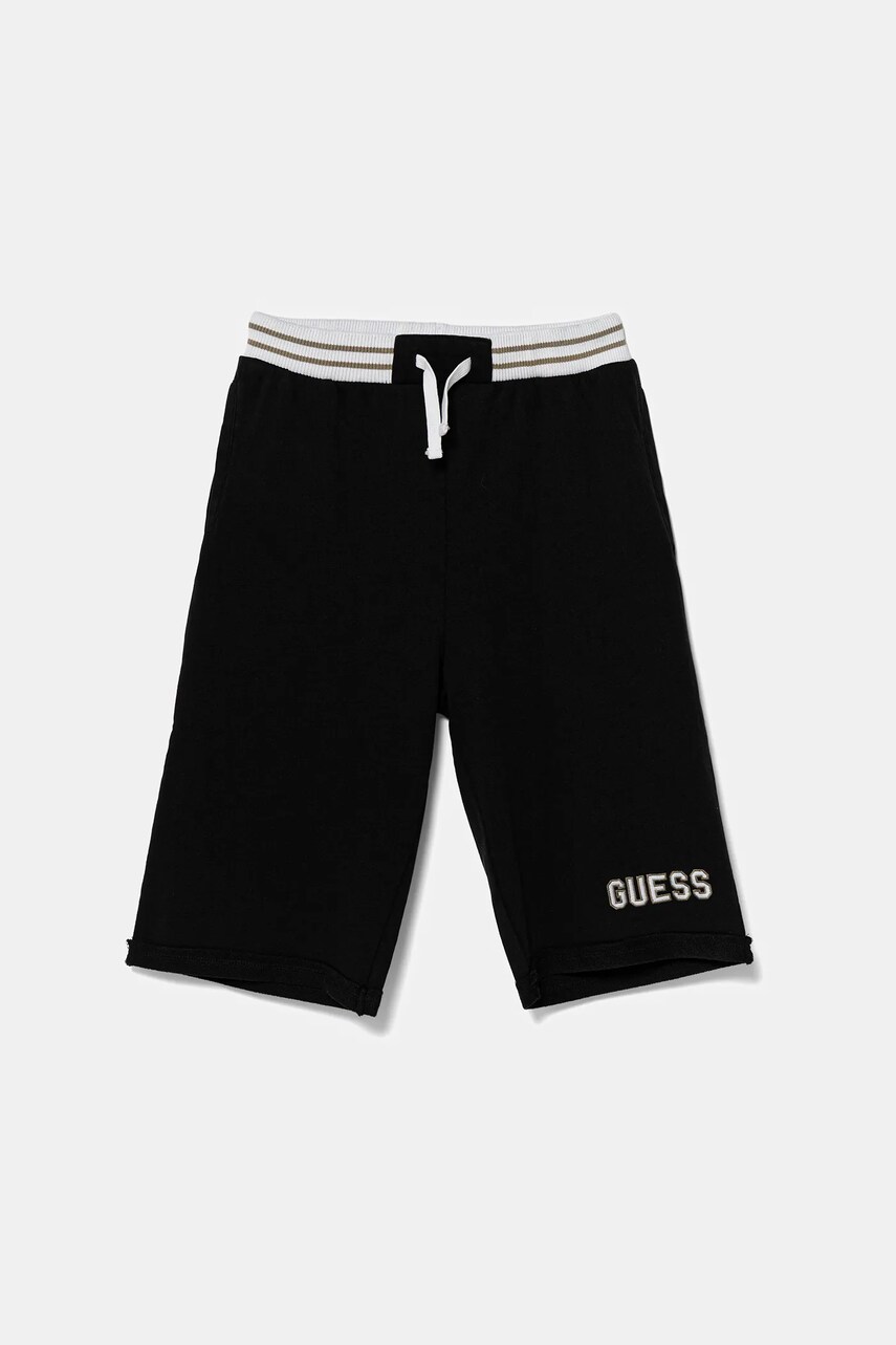 Levně Dětské bavlněné šortky Guess černá barva, nastavitelný pas, L5GD12 KA6R4
