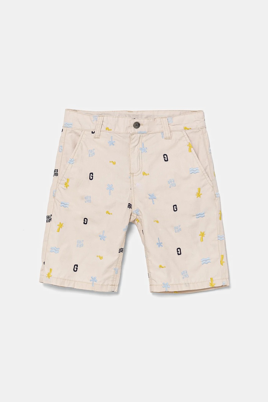 

Детски памучен къс панталон Guess в бежово с регулируема талия N5GD04 WGBT1, Бежов