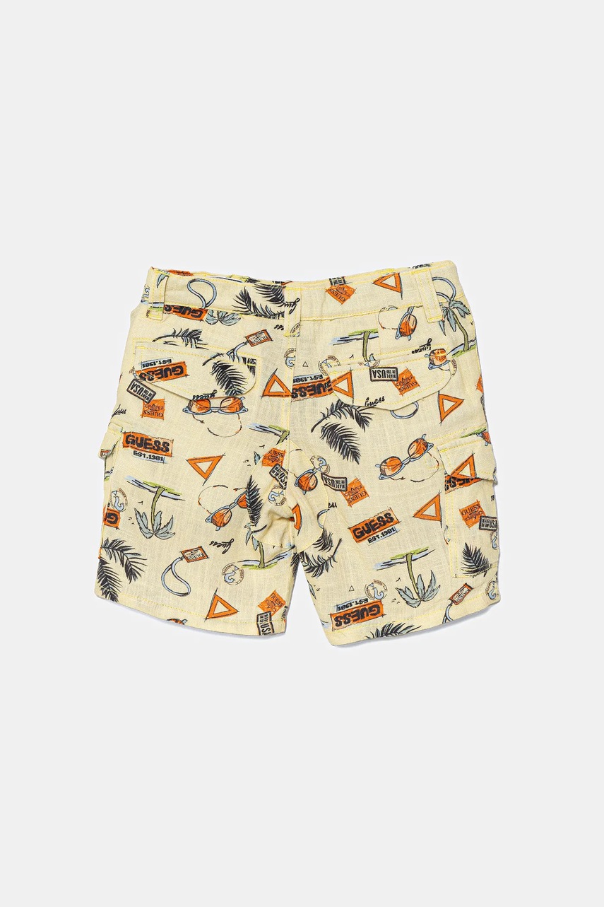 Детские шорты с примесью льна Guess цвет жёлтый регулируемая талия N5GD10 WFBT0