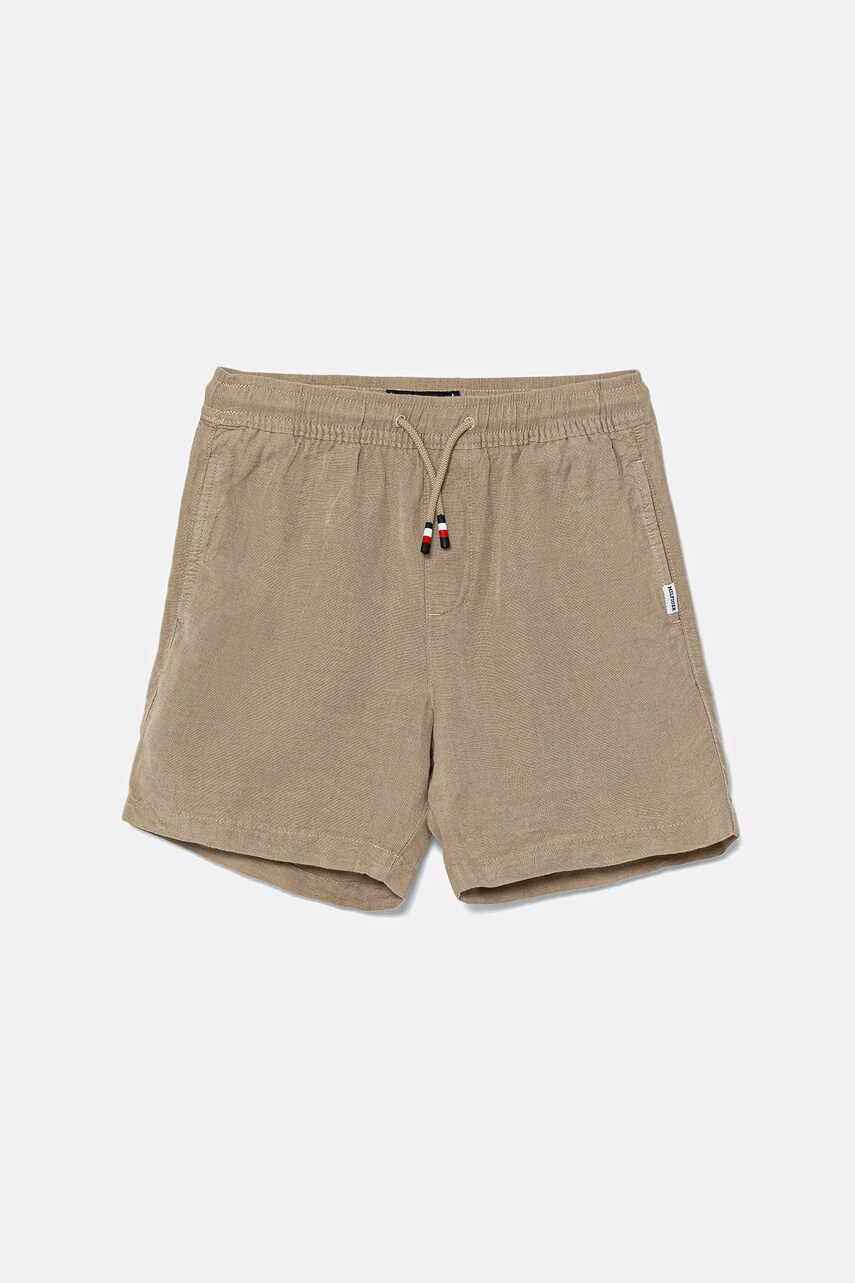 Levně Dětské plátěné šortky Tommy Hilfiger béžová barva, nastavitelný pas, KB0KB09643