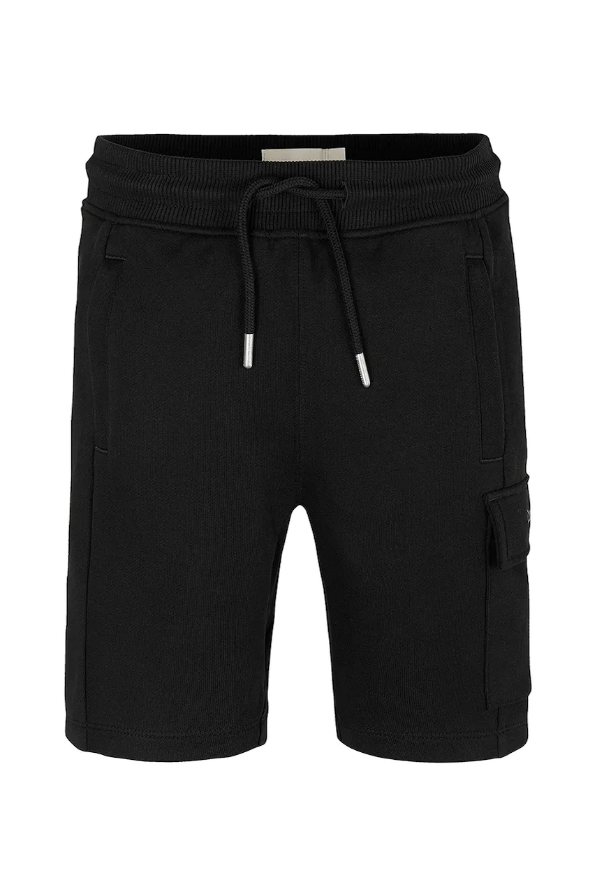 Детские хлопковые шорты Calvin Klein Jeans цвет чёрный регулируемая талия IB0IB02440 Детские хлопковые шорты Calvin Klein Jeans цвет чёрный регулируемая талия IB0IB02440