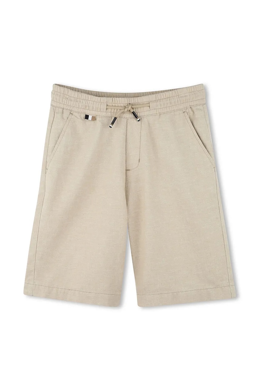 BOSS pantaloni scurți de in pentru copii culoarea bej, talie reglabila, J51988 BOSS pantaloni scurți de in pentru copii culoarea bej, talie reglabila, J51988