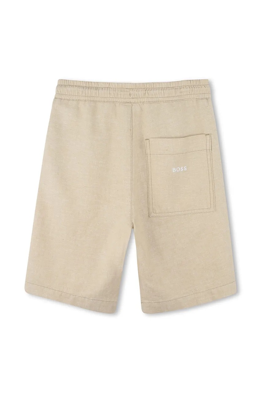 Детские льняные шорты BOSS цвет бежевый регулируемая талия J51988