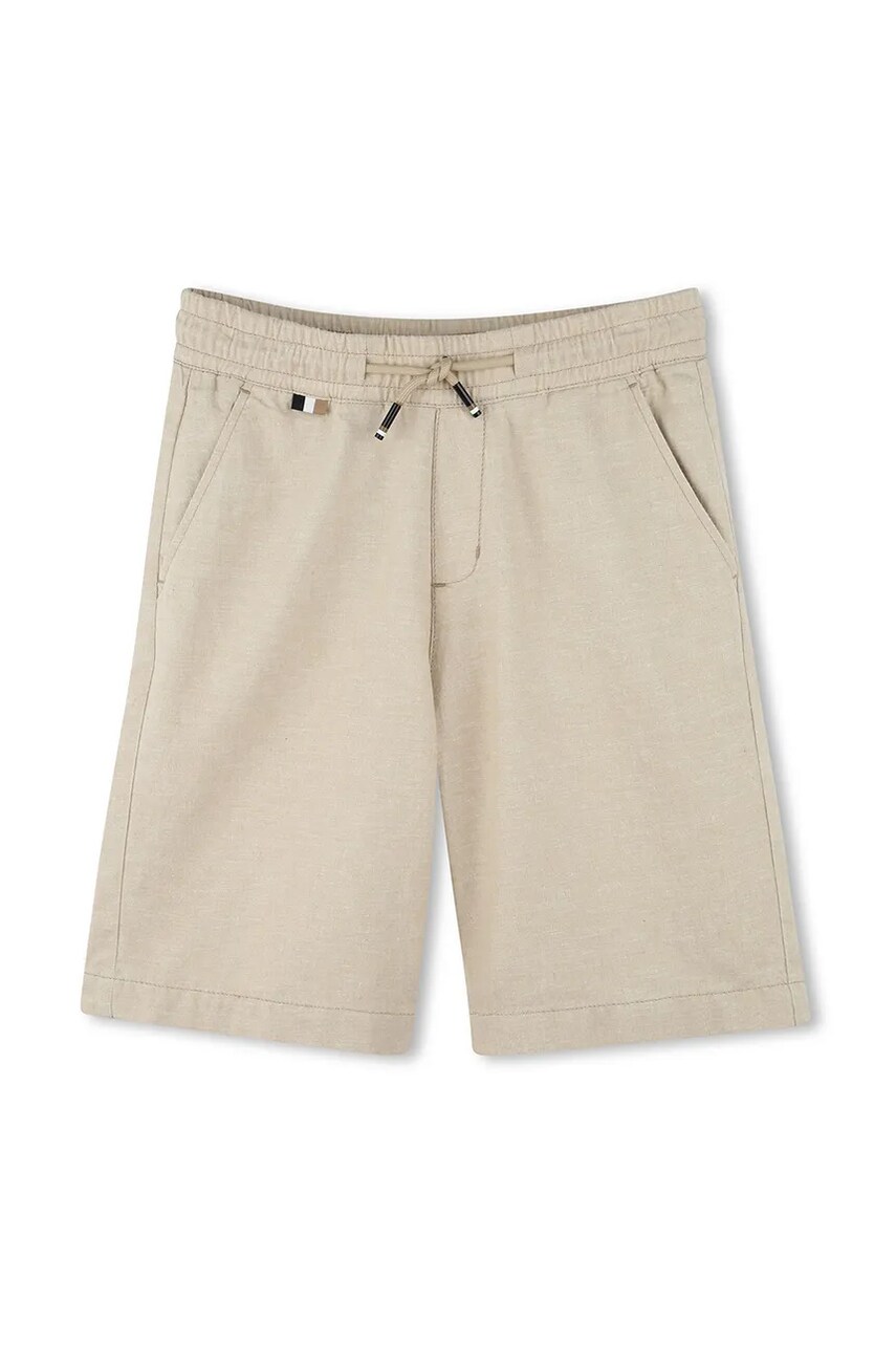 BOSS pantaloni scurți de in pentru copii culoarea bej, talie reglabila, J51988