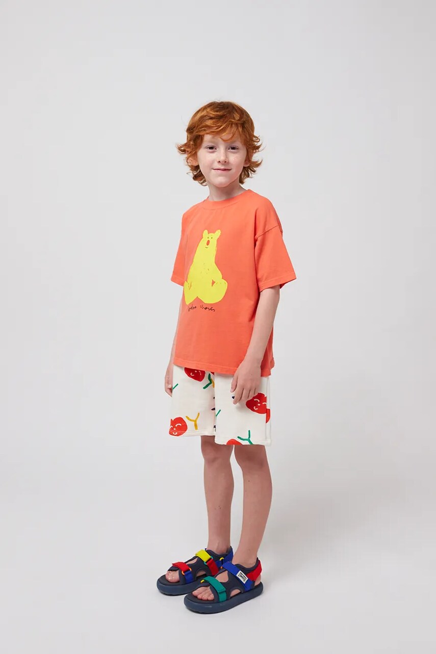 Bobo Choses pantaloni scurți din bumbac pentru copii Smiling culoarea alb, 125AC056 Bobo Choses pantaloni scurți din bumbac pentru copii Smiling culoarea alb, 125AC056