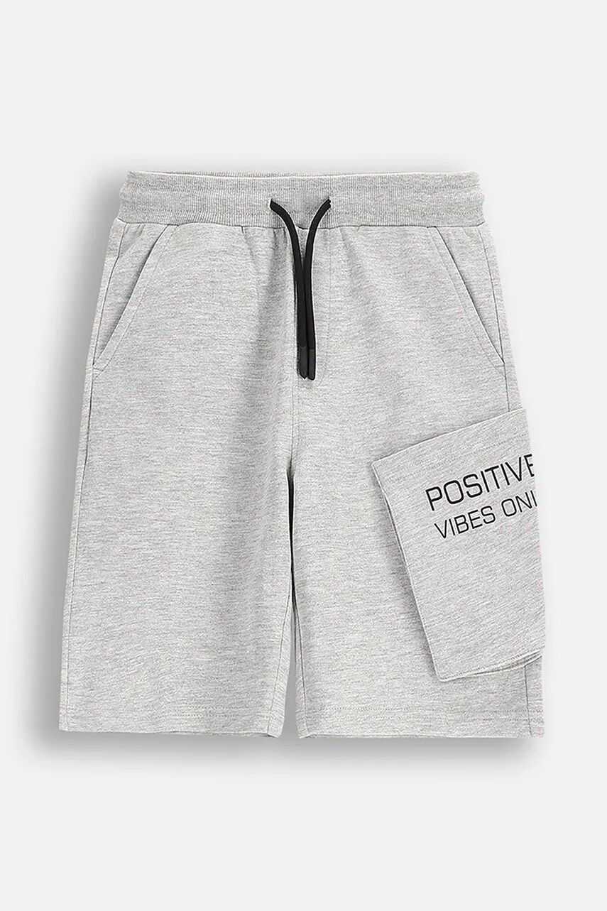 Coccodrillo pantaloni scurți din bumbac pentru copii culoarea gri, talie reglabilă, EVERYDAY BOY
