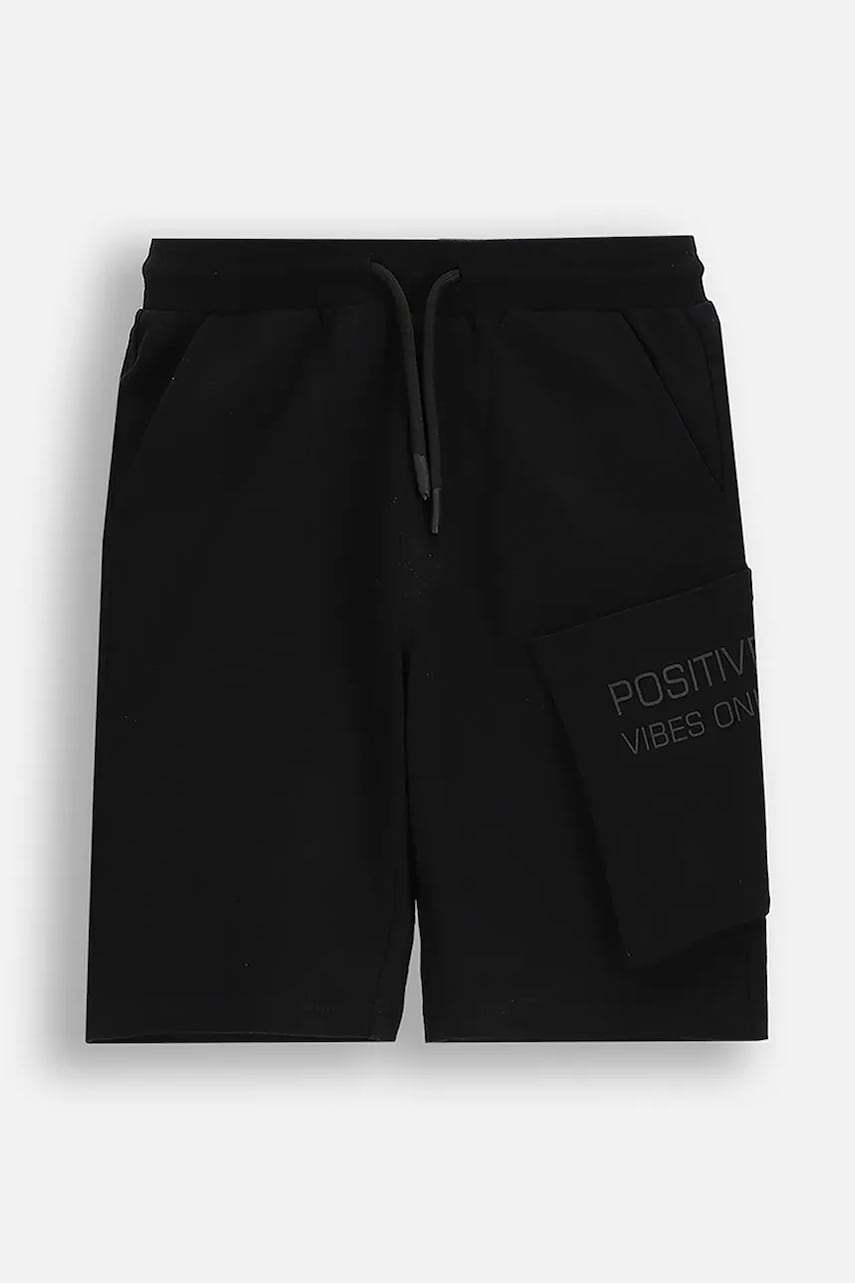 Coccodrillo pantaloni scurți din bumbac pentru copii culoarea negru, talie reglabilă, EVERYDAY BOY