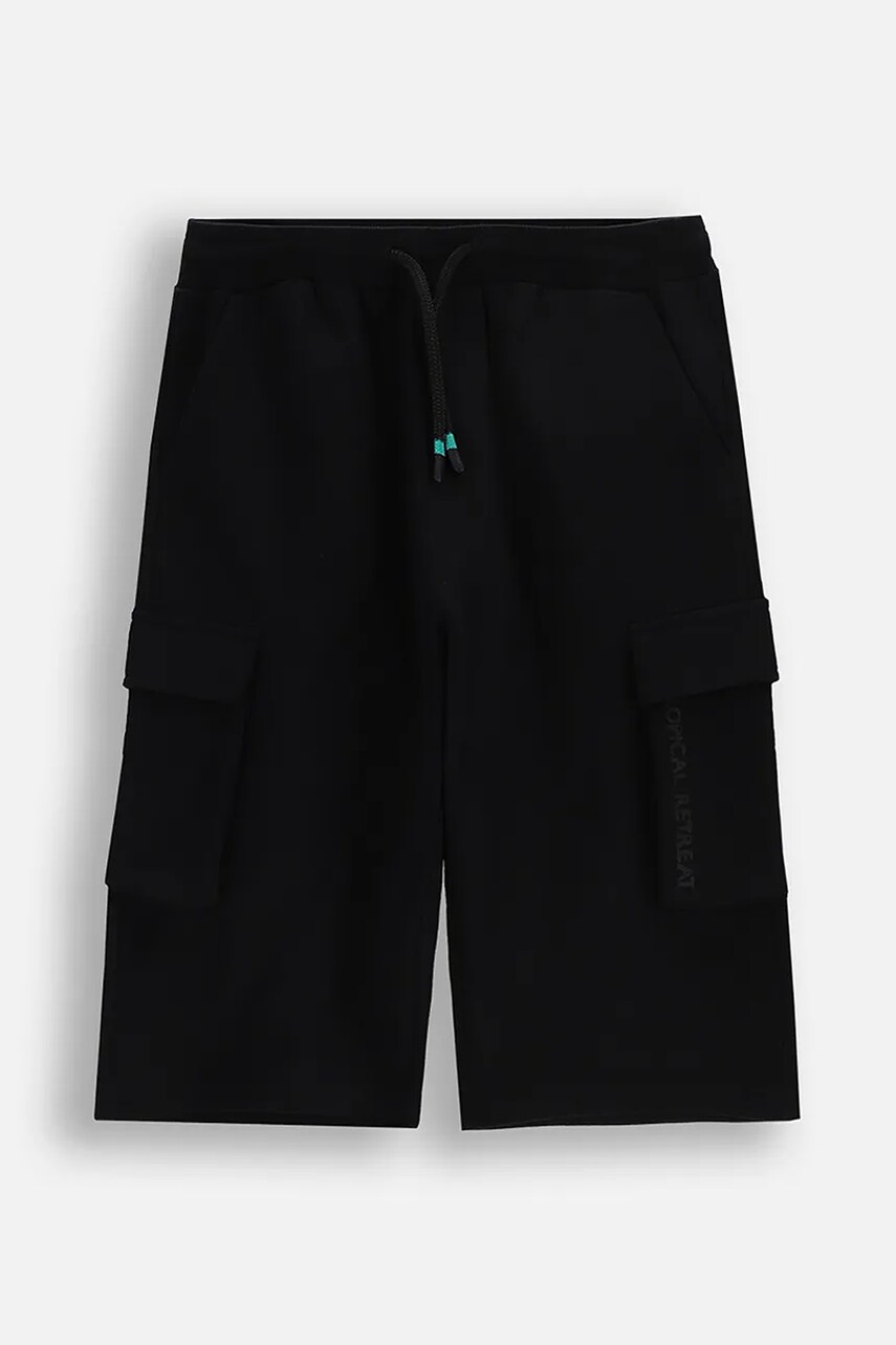 Coccodrillo pantaloni scurti din bumbac pentru copii culoarea negru, talie reglabila, TROPICAL STORY BOY JUNIOR