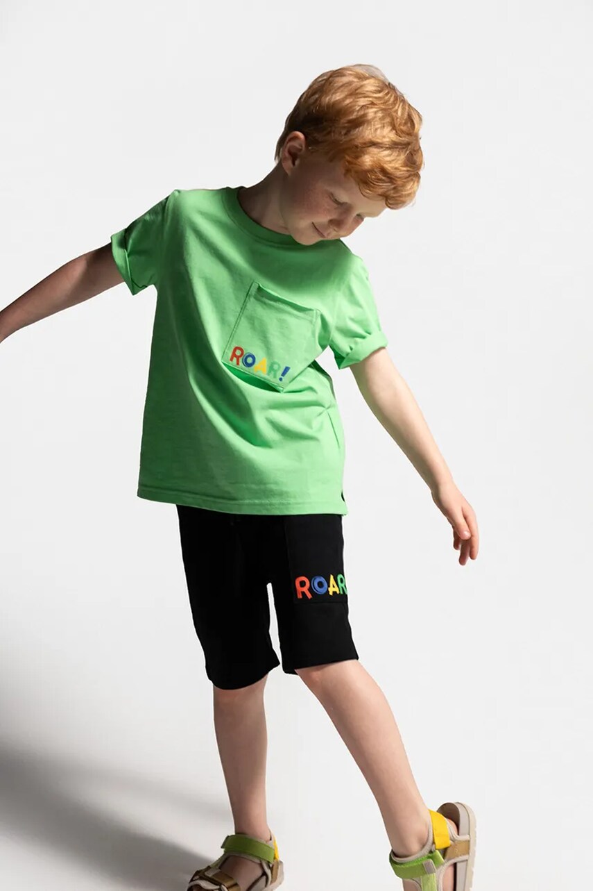 Coccodrillo pantaloni scurti din bumbac culoarea negru, talie reglabila, TROPICAL STORY BOY KIDS