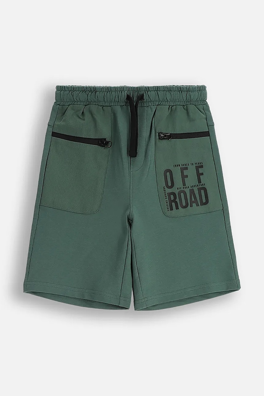 Coccodrillo pantaloni scurți din bumbac pentru copii culoarea verde, talie reglabila, WILD SAFARI BOY JUNIOR