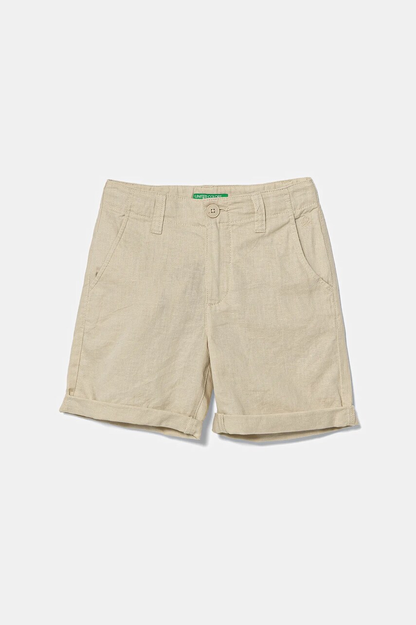 United Colors of Benetton pantaloni scurti de in pentru copii culoarea bej, talie reglabila, 43WBC901E