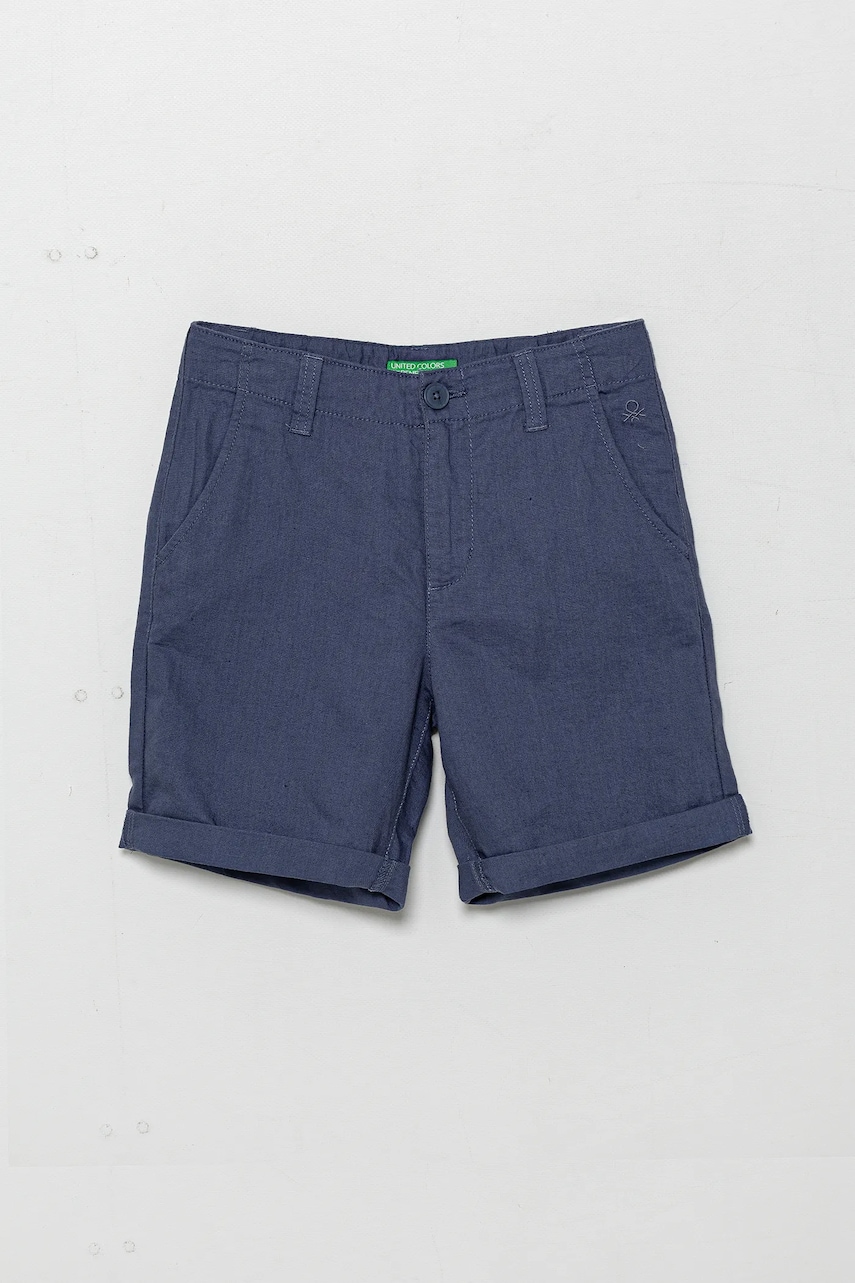 United Colors of Benetton pantaloni scurți de in pentru copii culoarea bleumarin, talie reglabila, 43WBC901E