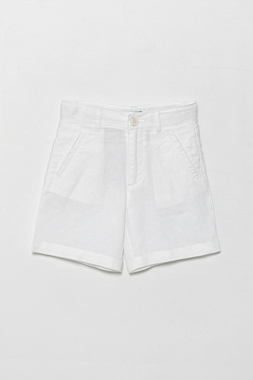 United Colors of Benetton pantaloni scurti de in pentru copii culoarea alb, talie reglabila, 43WBG901G
