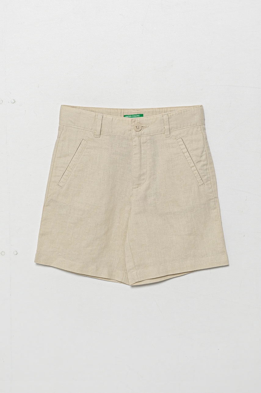 United Colors of Benetton pantaloni scurti de in pentru copii culoarea bej, talie reglabila, 43WBG901G