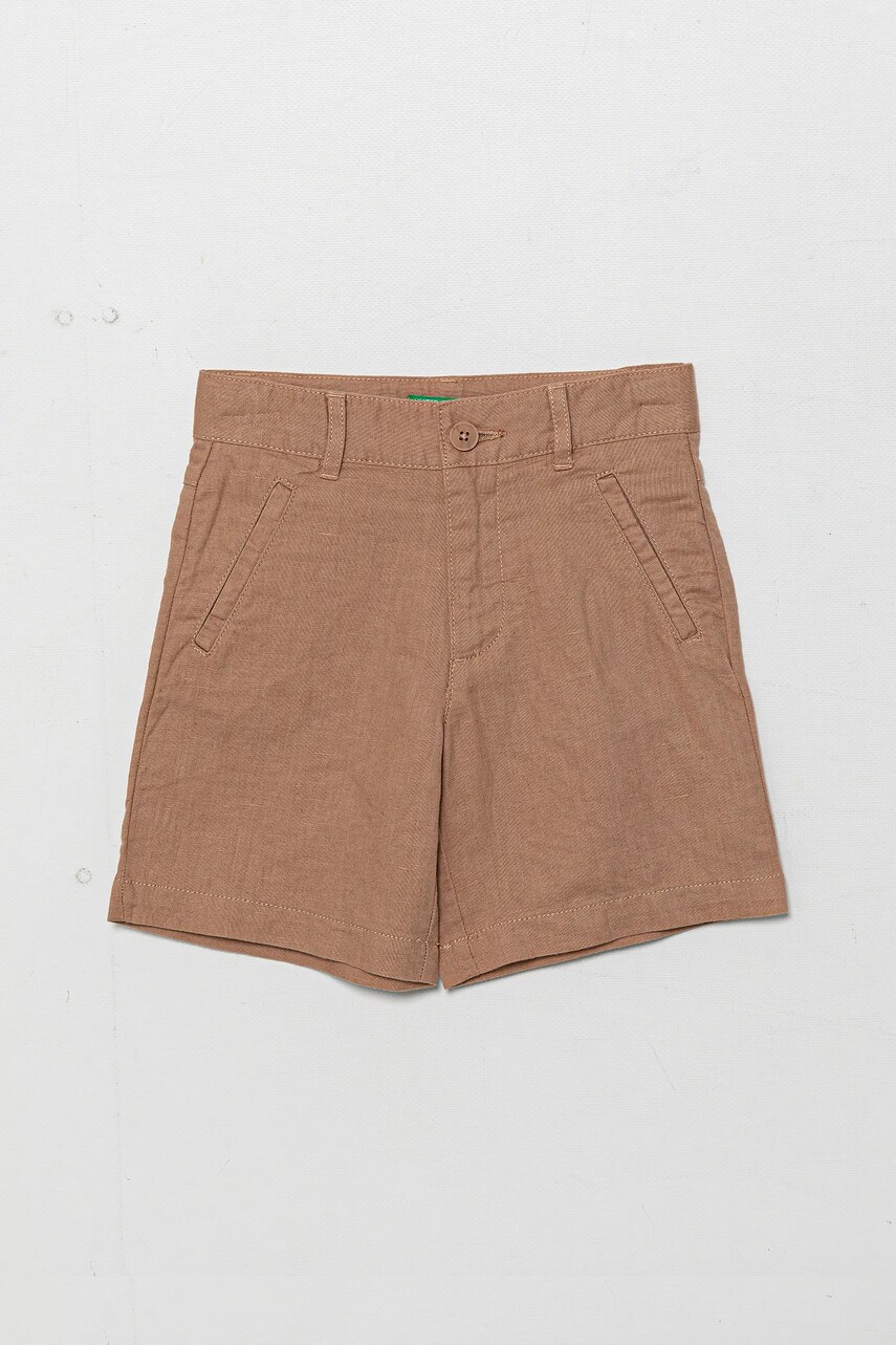 United Colors of Benetton pantaloni scurți de in pentru copii culoarea maro, talie reglabila, 43WBG901G
