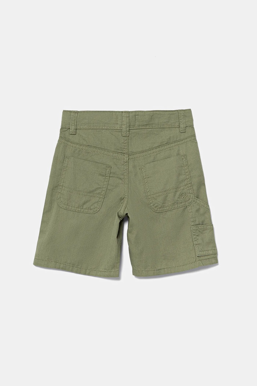Детские хлопковые шорты United Colors of Benetton цвет зелёный регулируемая талия 47RGG901Y
