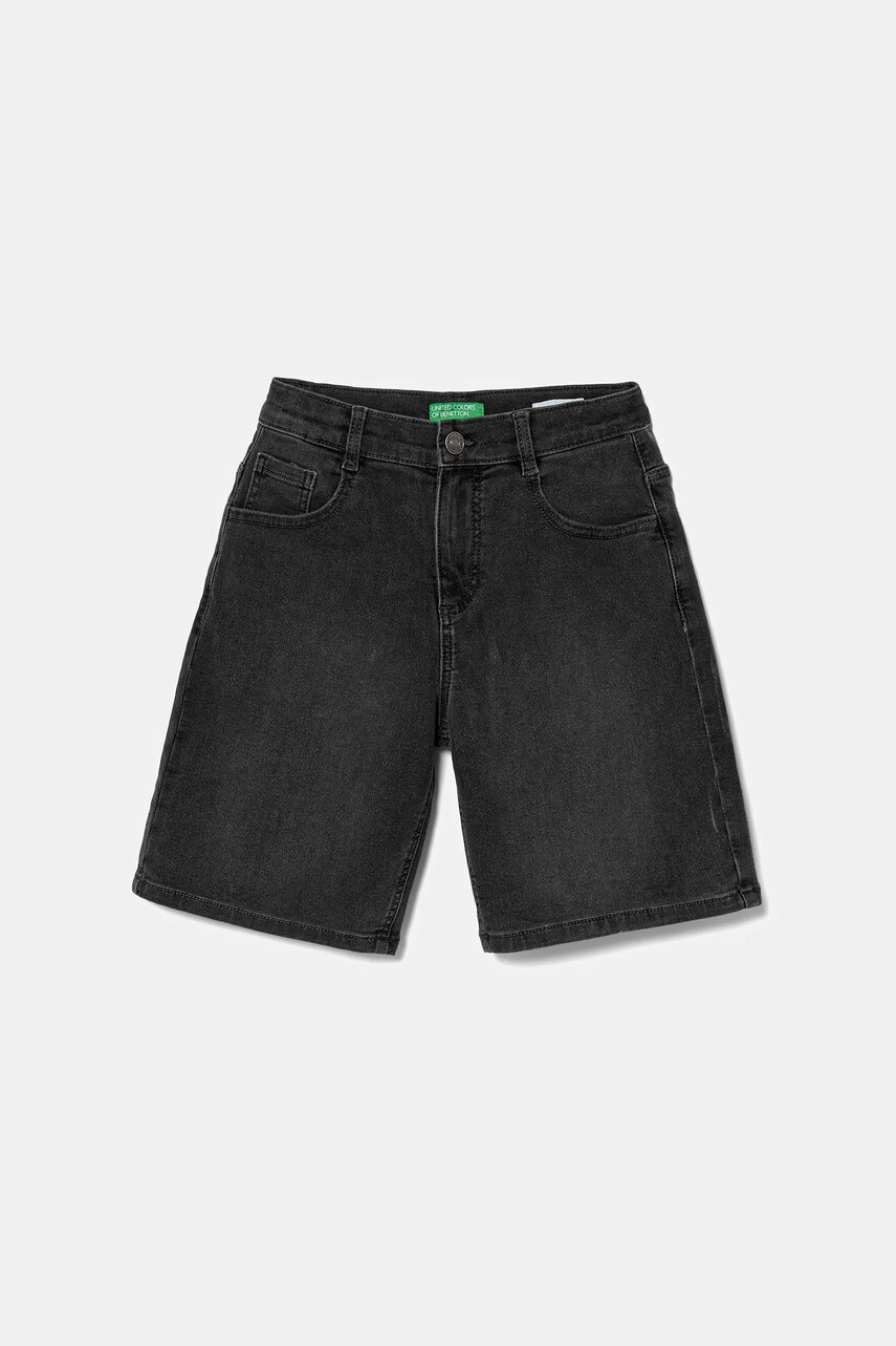 United Colors of Benetton pantaloni scurti din denim pentru copii culoarea negru, talie reglabila, 44LGC9048