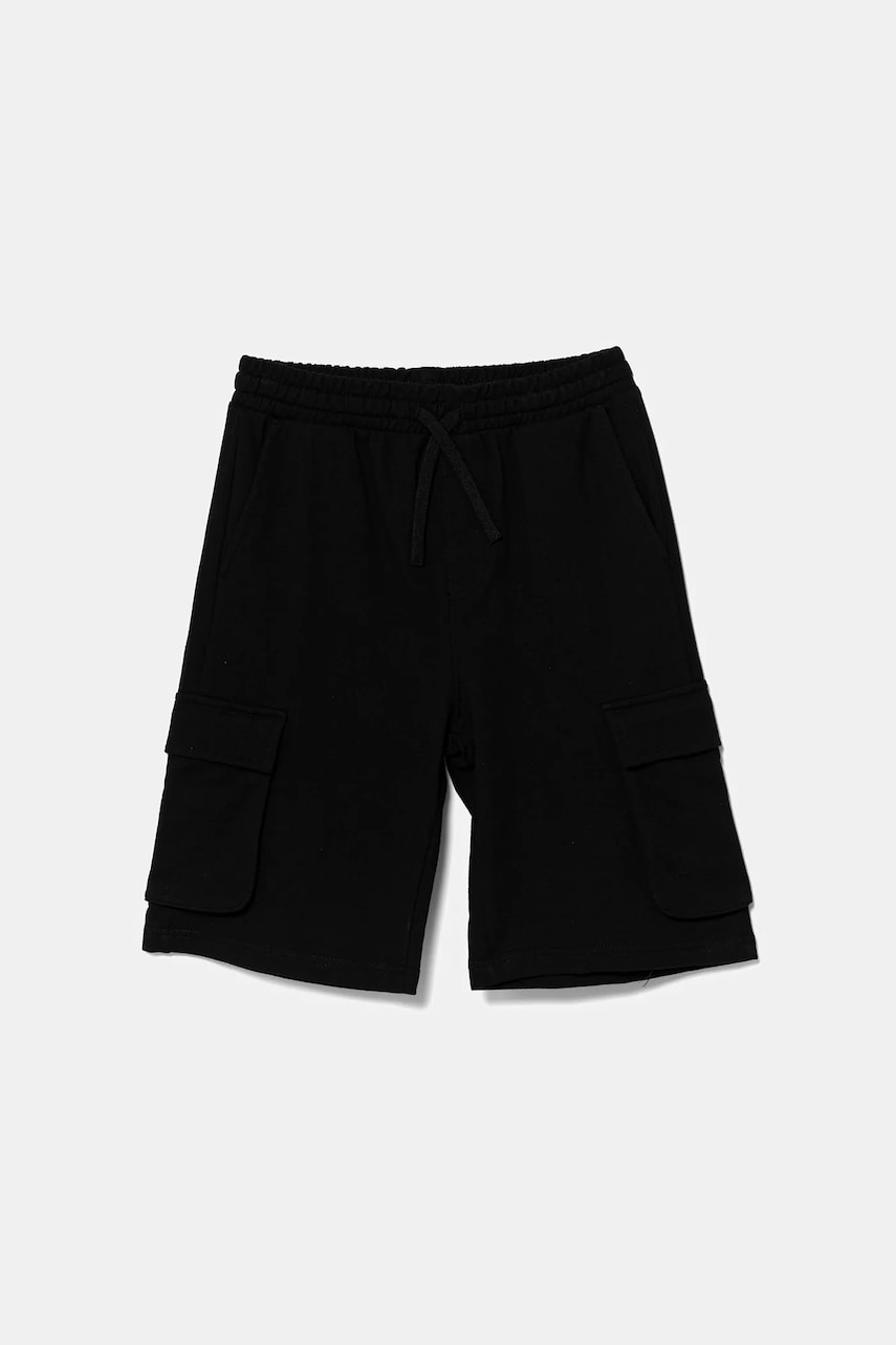 United Colors of Benetton pantaloni scurți din bumbac pentru copii culoarea negru, talie reglabila, 39DJC902N