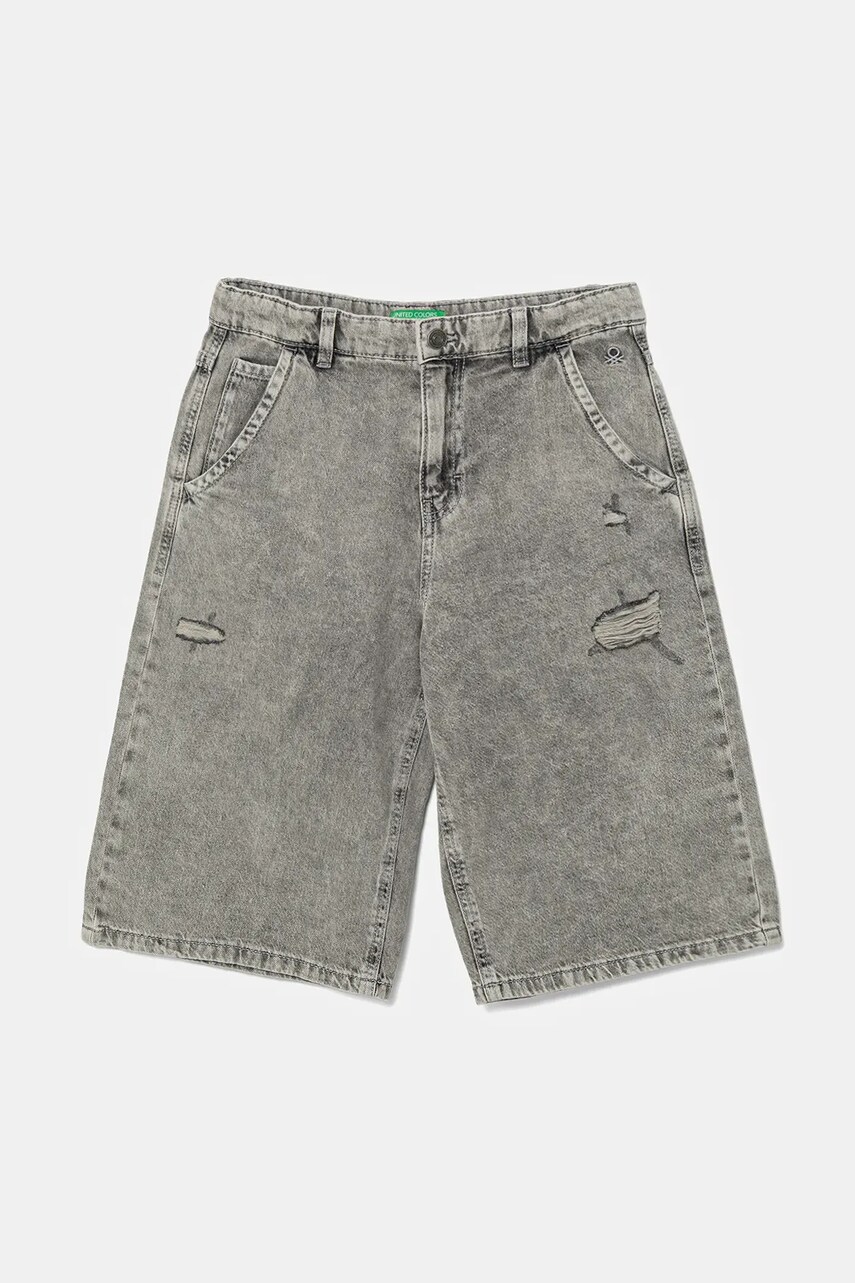 United Colors of Benetton pantaloni scurti jeans culoarea gri, talie reglabila, 4AD7C9045