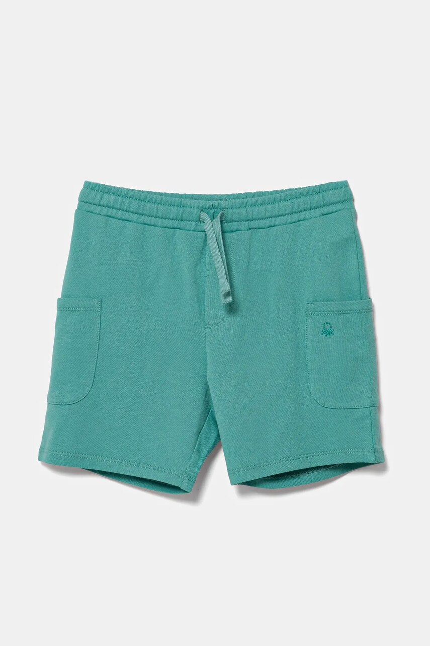 United Colors of Benetton pantaloni scurți din bumbac pentru copii culoarea turcoaz, talie reglabila, 39DJG901C