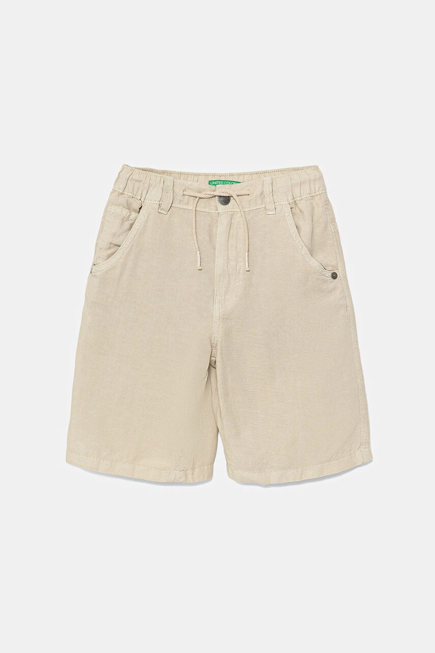 United Colors of Benetton pantaloni scurti din amestec de in pentru copii culoarea bej, talie reglabila, 41DAC9043