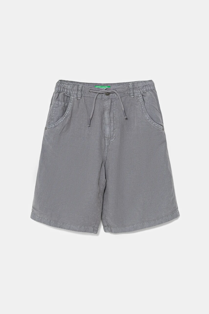 United Colors of Benetton pantaloni scurți din amestec de in pentru copii culoarea gri, talie reglabilă, 41DAC9043