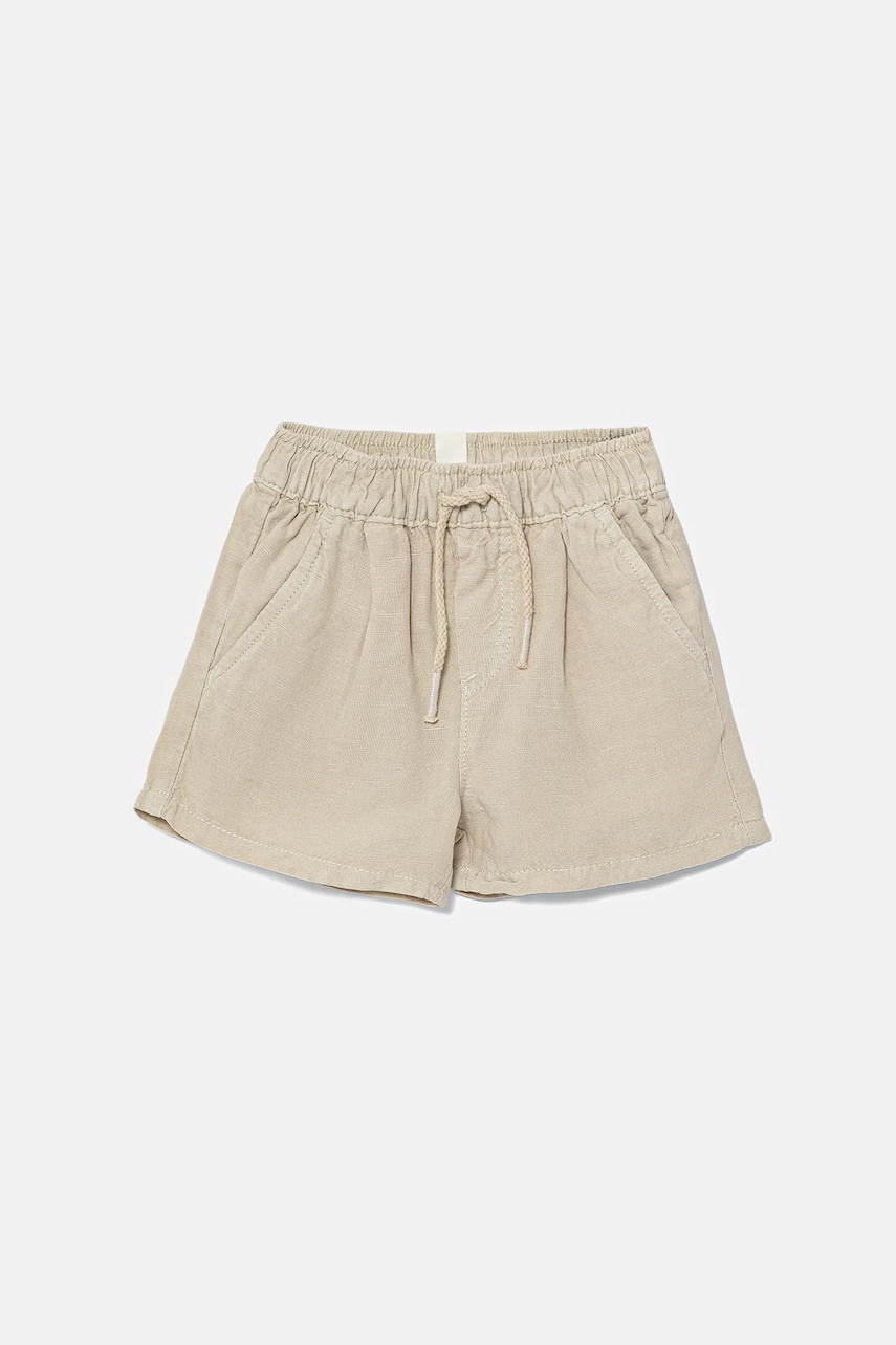 United Colors of Benetton pantaloni scurti din amestec de in pentru bebelusi culoarea bej, talie reglabila, 41DAA9012