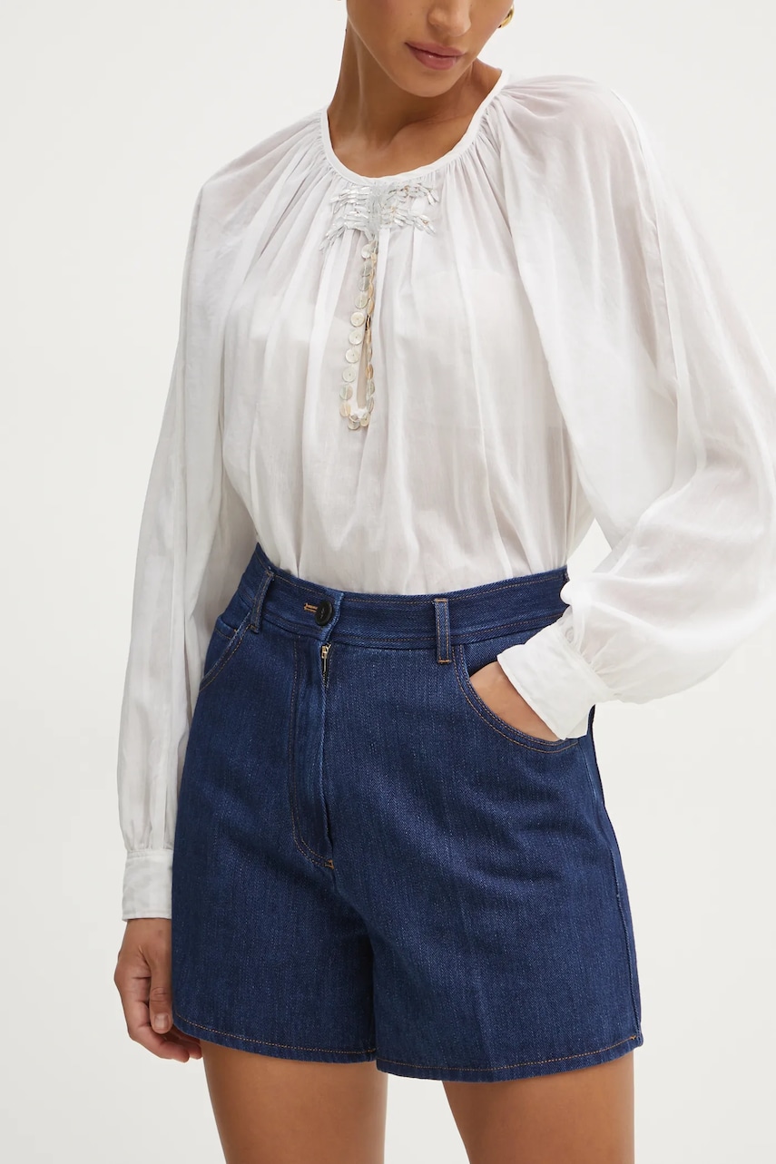 Forte Forte pantaloni scurți jeans femei, culoarea bleumarin, uni, high waist, 13548.my pants Forte Forte pantaloni scurți jeans femei, culoarea bleumarin, uni, high waist, 13548.my pants