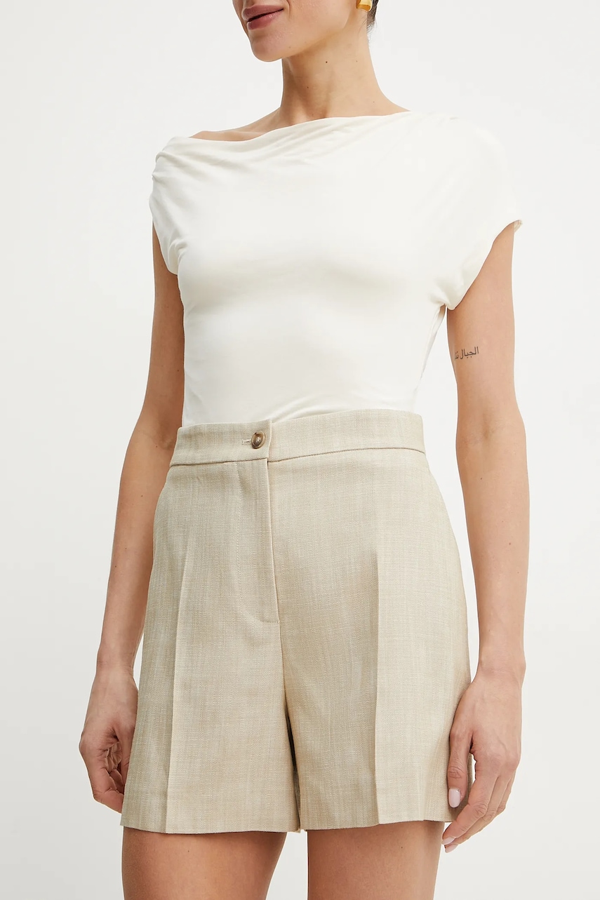 Levně Kraťasy Pinko dámské, béžová barva, hladké, high waist, 104702 A2EJ