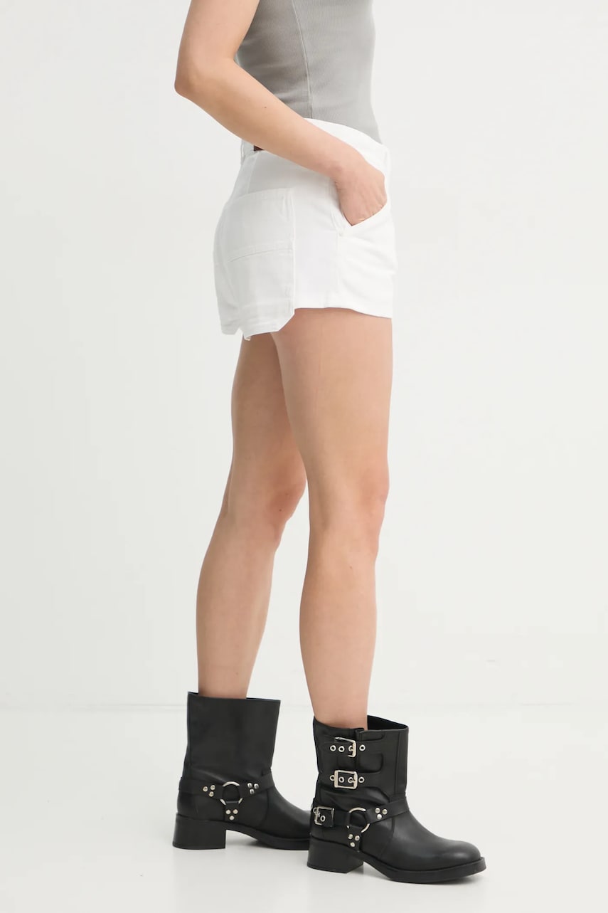 Levně Džínové šortky Pinko dámské, bílá barva, hladké, high waist, 104893 A2HD