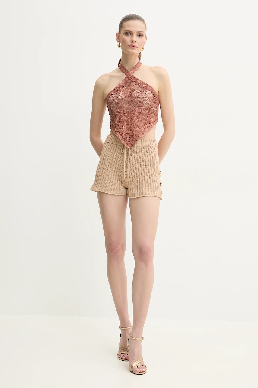 Хлопковые шорты Twinset женские цвет коричневый однотонные высокая посадка 251TP3202 Хлопковые шорты Twinset женские цвет коричневый однотонные высокая посадка 251TP3202