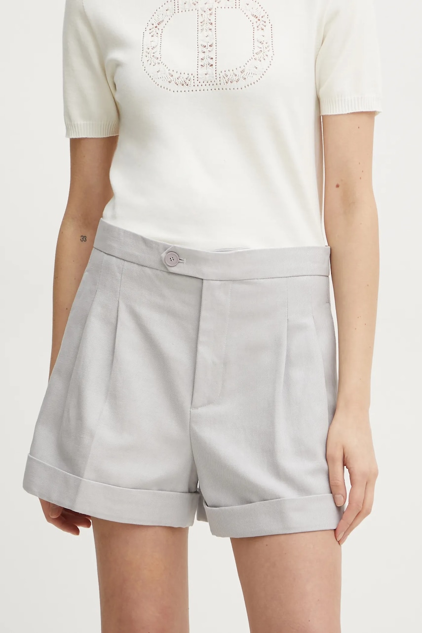 Levně Šortky s příměsí lnu Twinset šedá barva, high waist, 251TP2764