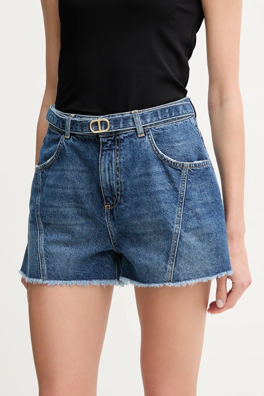 Levně Džínové šortky Twinset dámské, modrá barva, hladké, high waist, 251TP2575