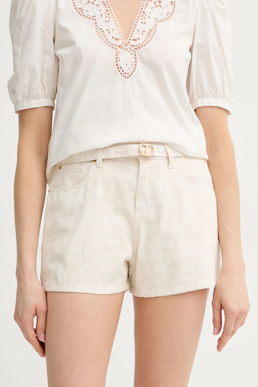 Levně Bavlněné šortky Twinset dámské, béžová barva, high waist, 251TT2205