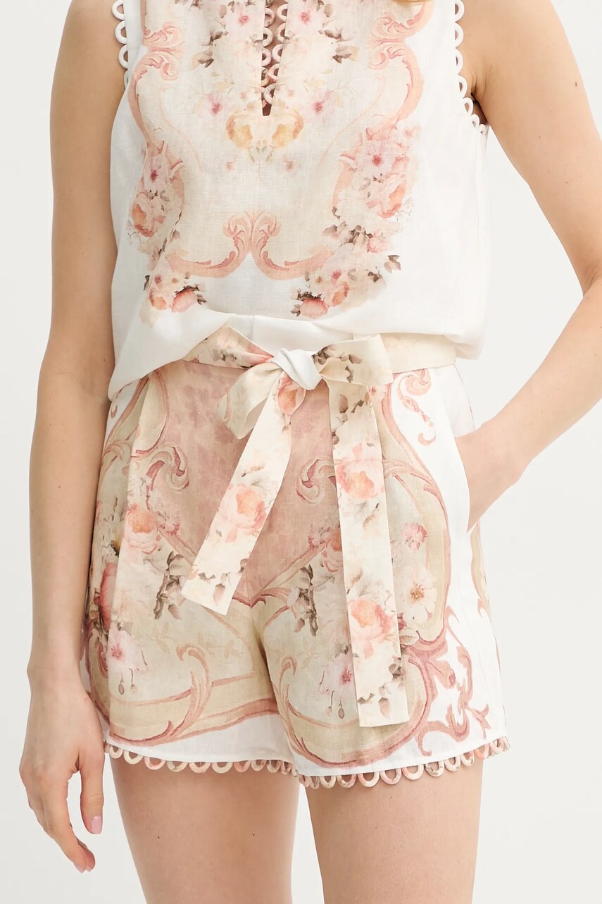 Levně Lněné kraťasy Twinset dámské, béžová barva, high waist, 251TT2443