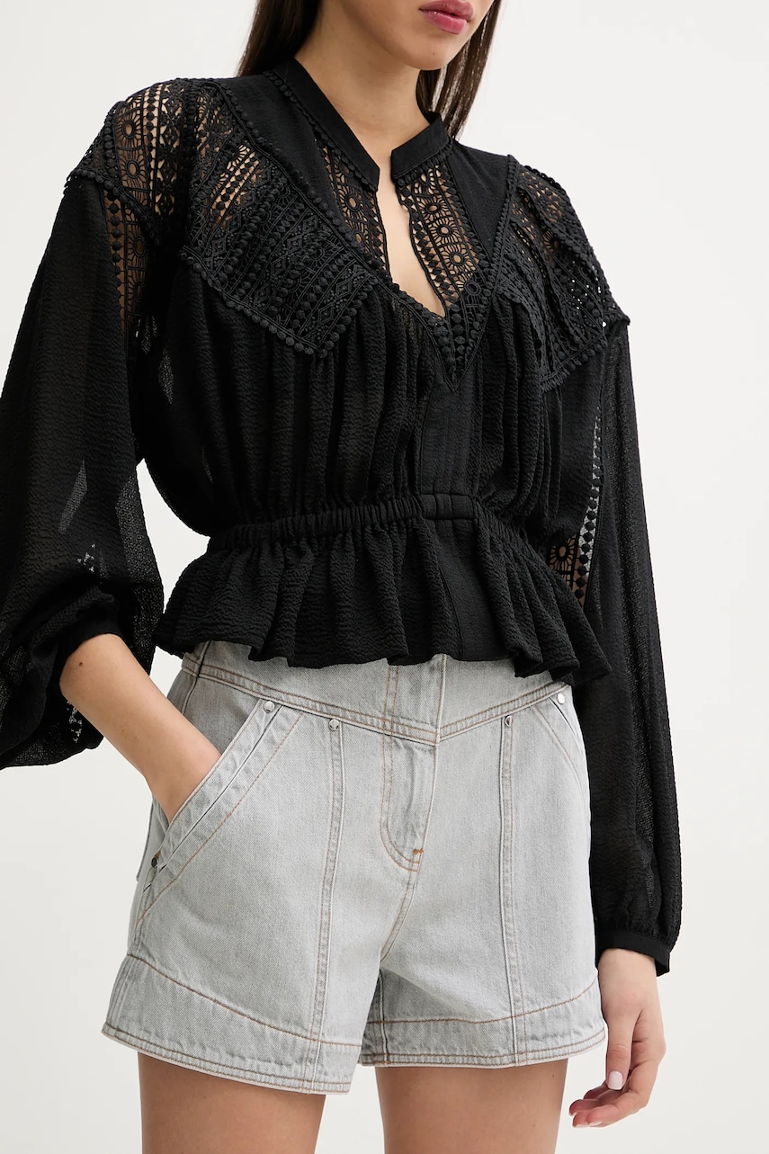 IRO pantaloni scurti jeans femei, culoarea gri, neted, high waist, WP30HIPPOLIE