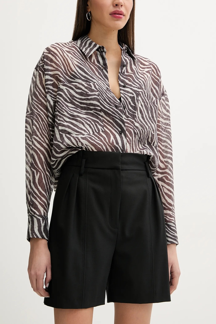 IRO pantaloni scurti din lana femei, culoarea negru, neted, high waist, WP30CARRINA