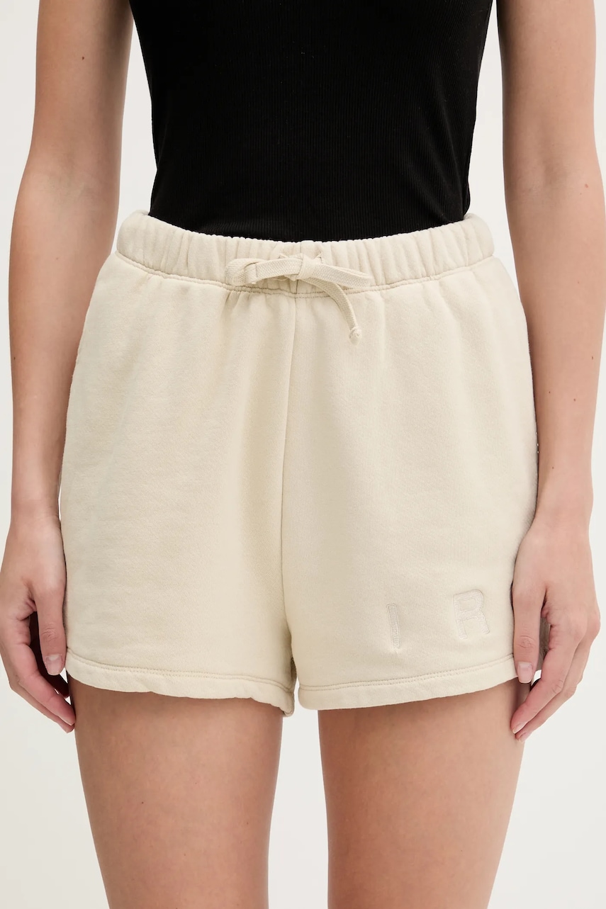 IRO pantaloni scurți din bumbac culoarea bej, cu imprimeu, high waist, WF30OCRESIA