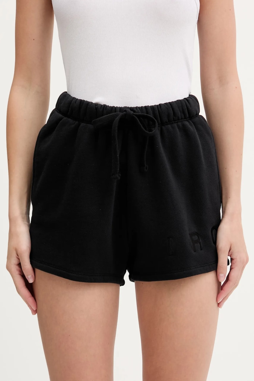 IRO pantaloni scurți din bumbac culoarea negru, cu imprimeu, high waist, WF30OCRESIA