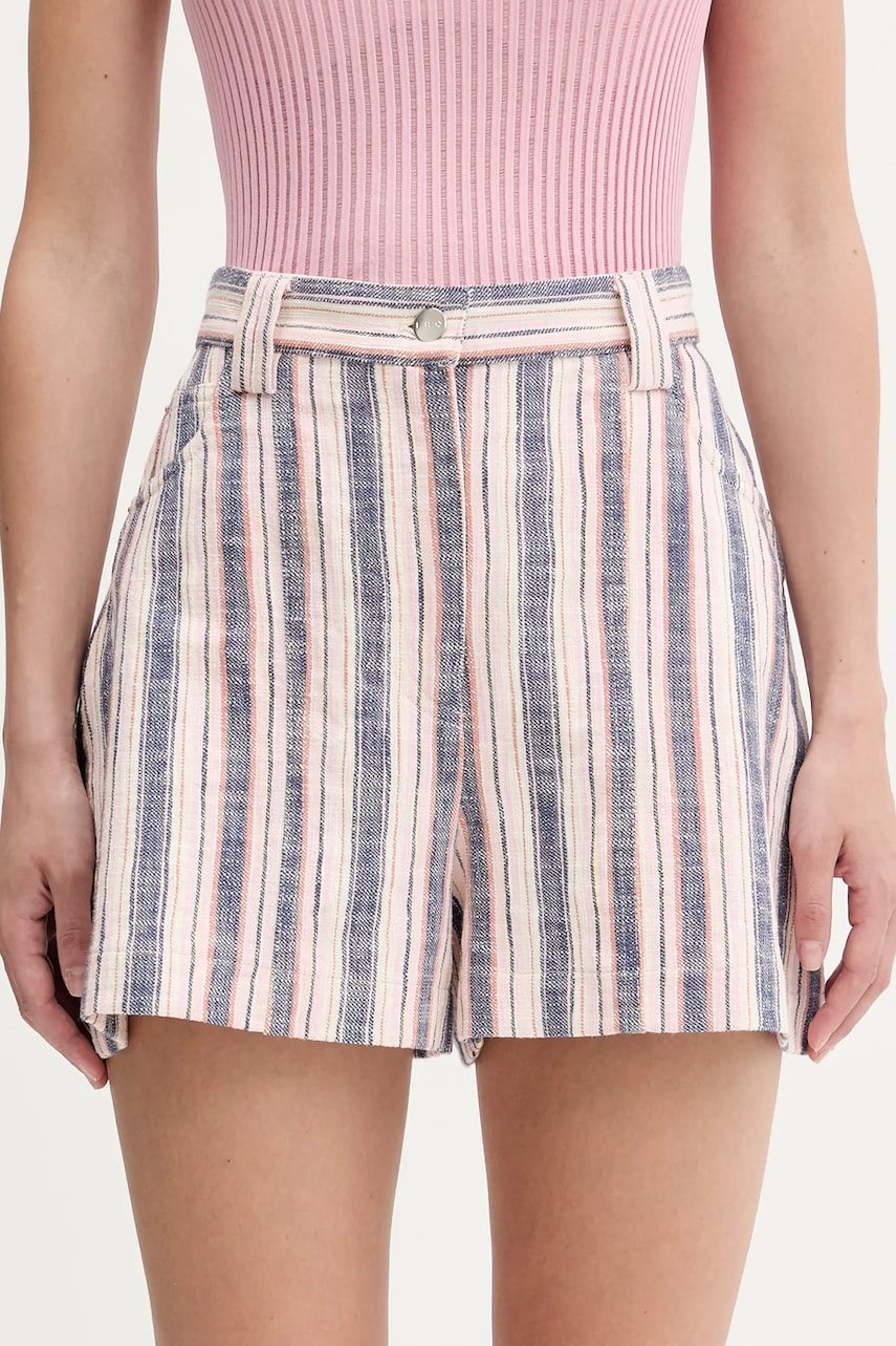 IRO pantaloni scurți din bumbac culoarea roz, cu imprimeu, high waist, WP30TIBELLE