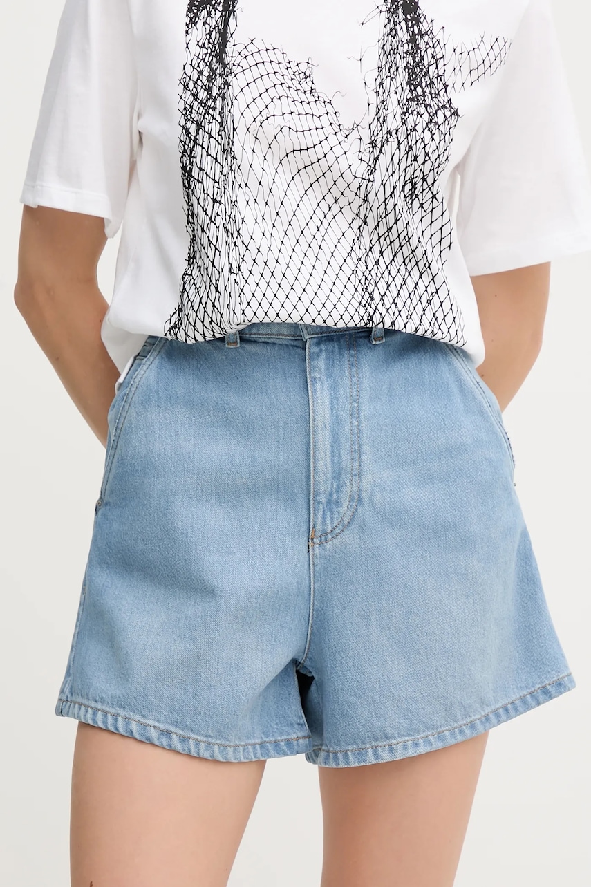 Emporio Armani pantaloni scurți jeans uni, high waist, EW001498 AF12675