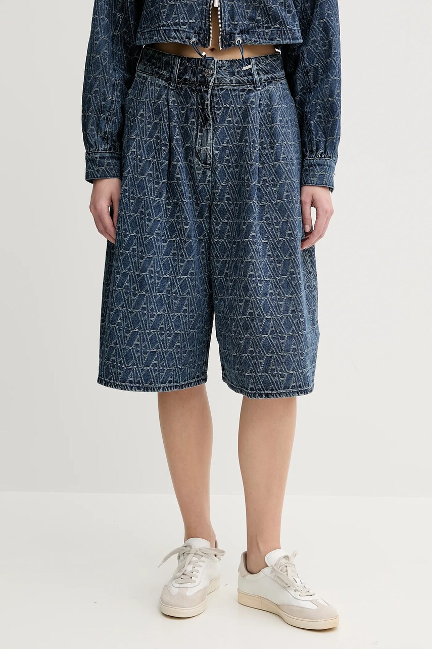 Levně Džínové šortky Armani Exchange dámské, tmavomodrá barva, high waist, XW001172 AF12844