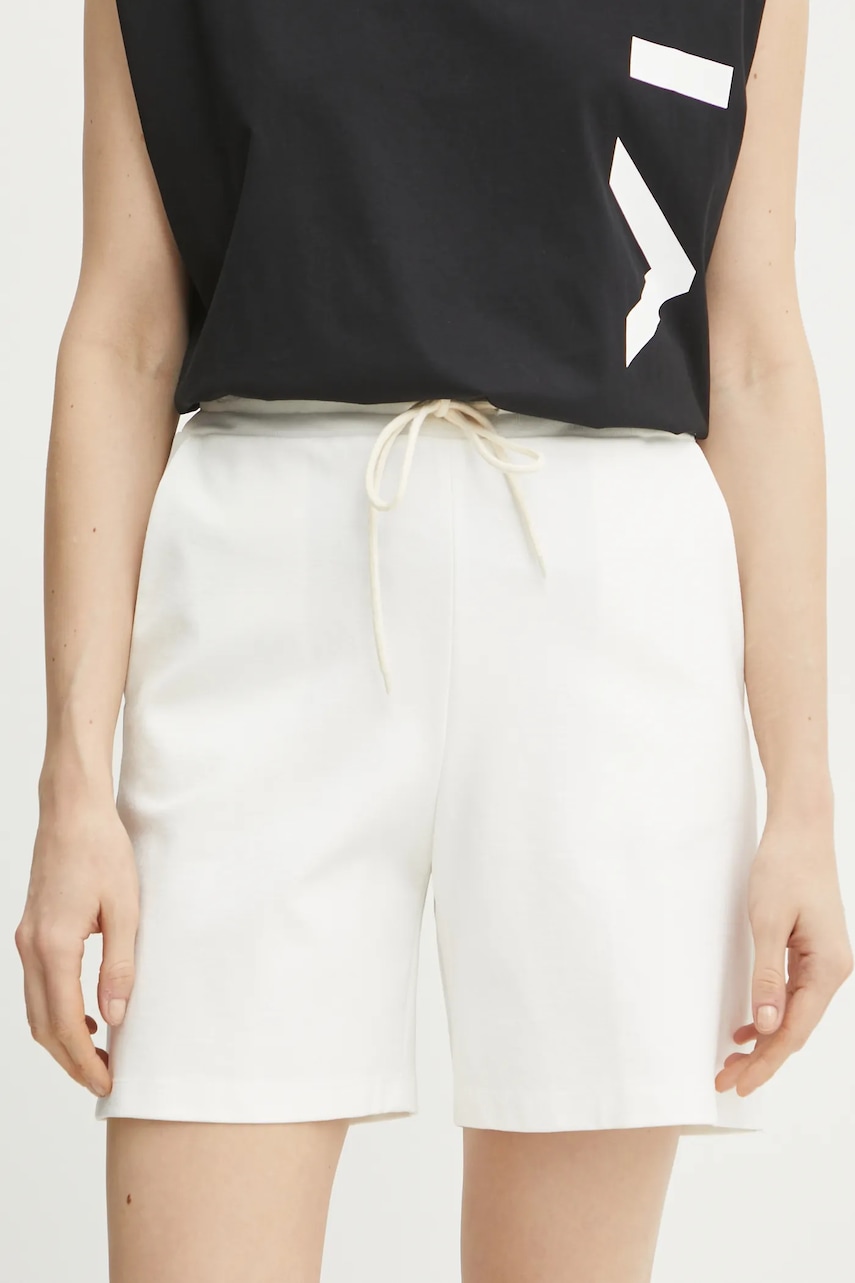 Liviana Conti pantaloni scurti femei, culoarea alb, neted, high waist, F5SI40 Liviana Conti pantaloni scurti femei, culoarea alb, neted, high waist, F5SI40