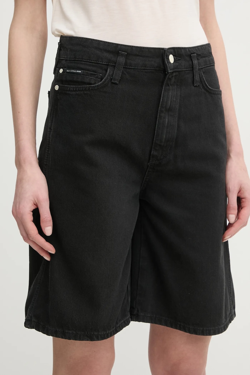 Marc O'Polo pantaloni scurti jeans femei, culoarea negru, neted, high waist, 5000006258