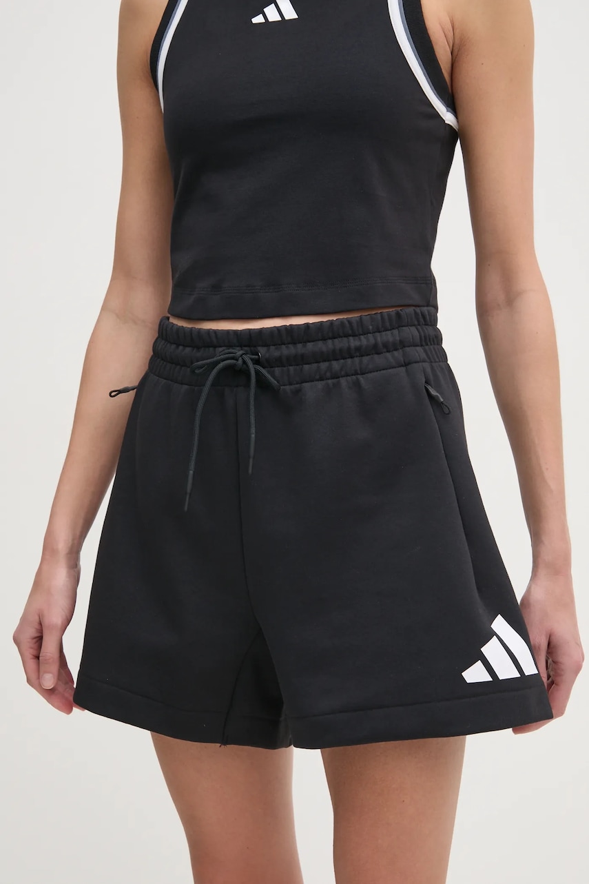 adidas pantaloni scurti Z.N.E. femei, culoarea negru, cu imprimeu, high waist, JC5395