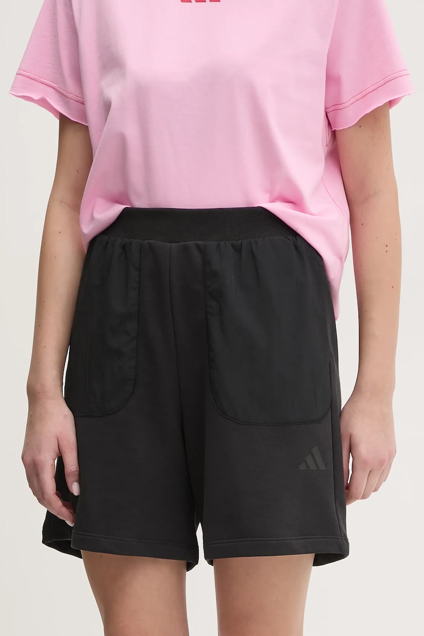 adidas pantaloni scurți City Escape femei, culoarea negru, uni, high waist, JC5105 adidas pantaloni scurți City Escape femei, culoarea negru, uni, high waist, JC5105