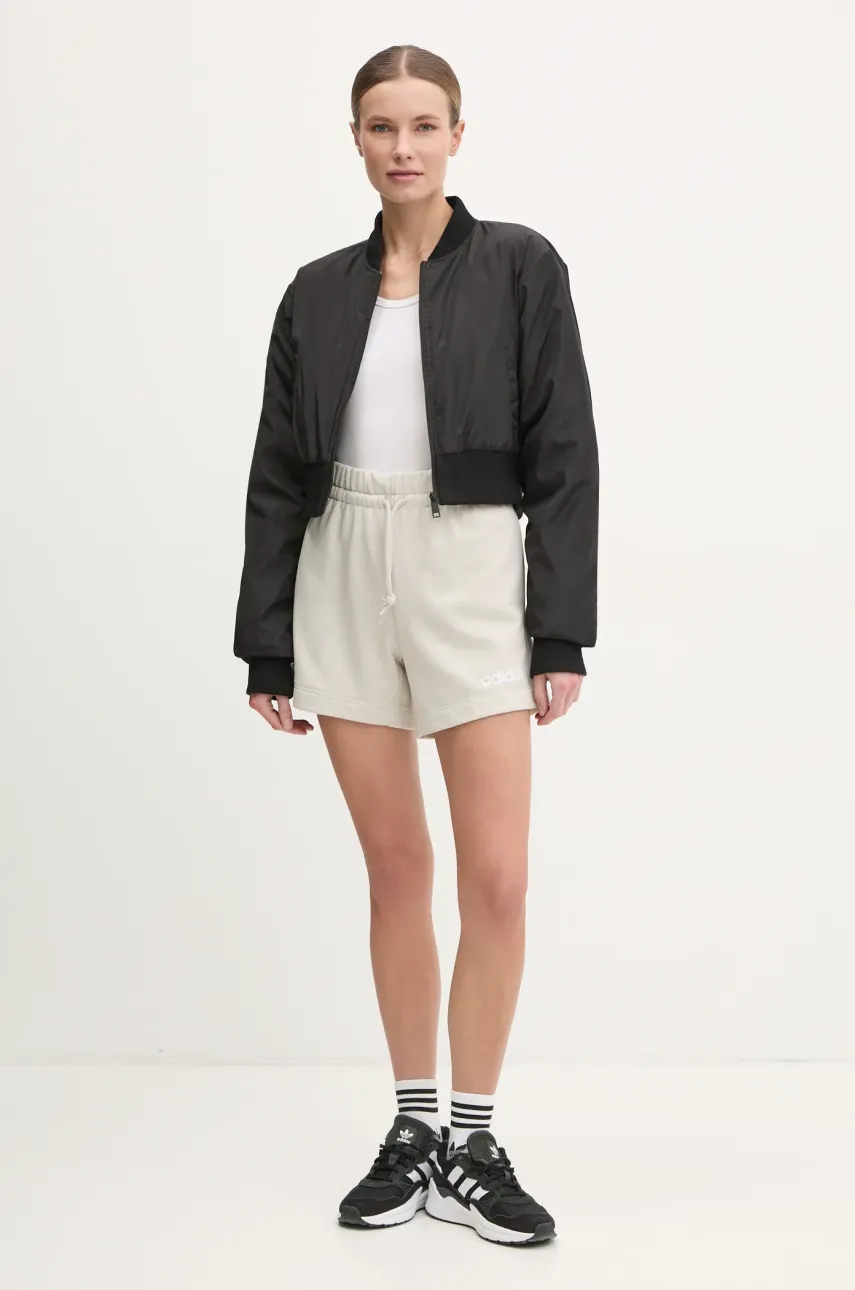 Шорты adidas Essentials Linear женские цвет бежевый с принтом высокая посадка JD3170 Шорты adidas Essentials Linear женские цвет бежевый с принтом высокая посадка JD3170